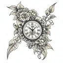 Poppies, Clock with no hands, lion, cross,   tattoo design idea