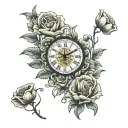 Poppies, Clock with no hands, lion, cross,   tattoo design idea
