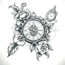 Poppies, Clock with no hands, lion, cross,   tattoo design idea