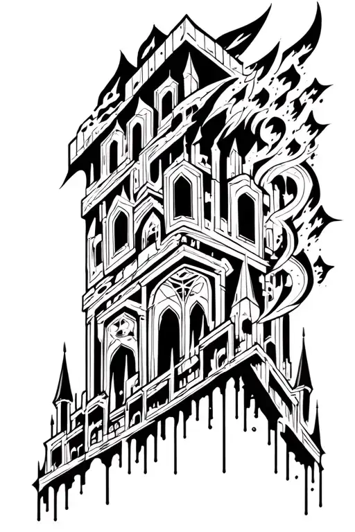 cyber sigilism dark castle tattoo design idea