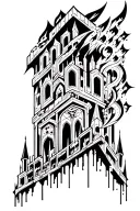 cyber sigilism dark castle tattoo design idea