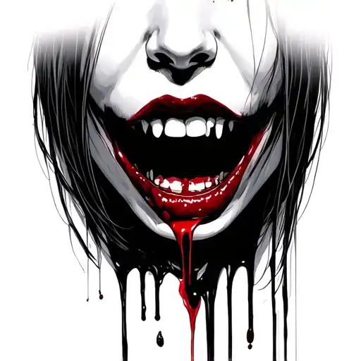 sexy vampire girl with blood dripping out of mouth tattoo design idea