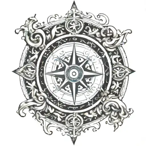 fjord surrounded by Viking compass tattoo design idea