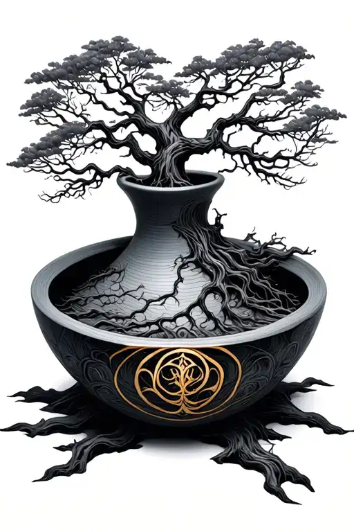 Kintsugi pottery with Tree of Life coming out of it tattoo design idea