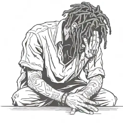 emo,depression,darkness,lonely,suicidal,sad,dark skinned male,dyed short dreads fully hiding face,teens,no tattoos,skinn tattoo design idea