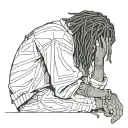 emo,depression,darkness,lonely,suicidal,sad,dark skinned male,dyed short dreads fully hiding face,teens,no tattoos,skinn tattoo design idea