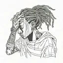 emo,depression,darkness,lonely,suicidal,sad,dark skinned male,dyed short dreads fully hiding face,teens,no tattoos,skinn tattoo design idea