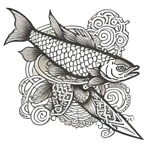 fish scales wrapped around the right forearm with a dagger in the inner right forearm  tattoo design idea