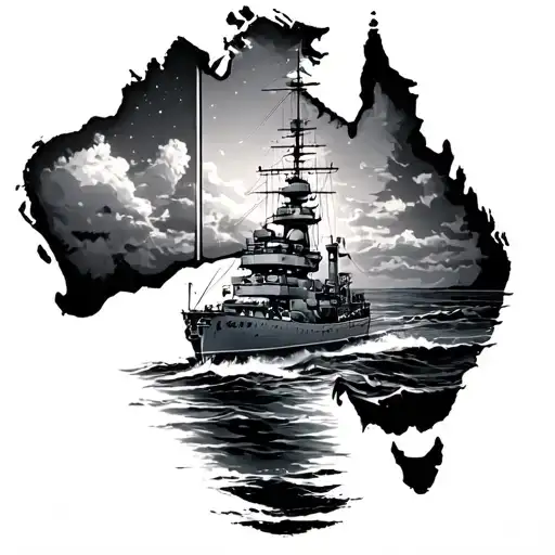 navy ship and Australia Gemini landscape tattoo featuring tattoo design idea