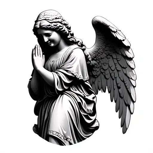 Stone Angel praying with a smile tattoo design idea