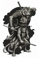 Samurai Warrior and Tiger full body tattoo design idea