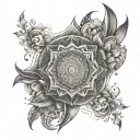A mandala design incorporating elements of music and meditation, representing inner peace and self-expression tattoo design idea