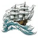 A three masted barque with waves crashing in the background tattoo design idea