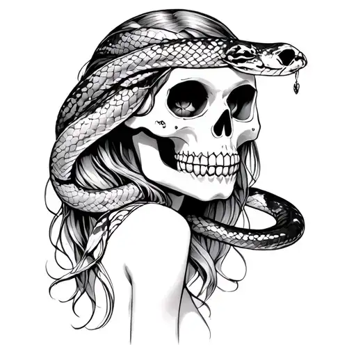 candy skull girl with snake wrapped tattoo design idea