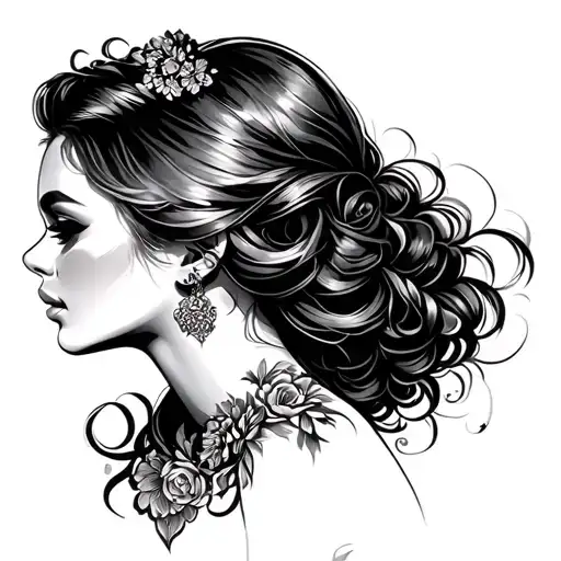 sexy lady head profile tattoo design idea
