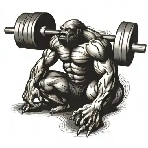 animal barbell squat tattoo design idea