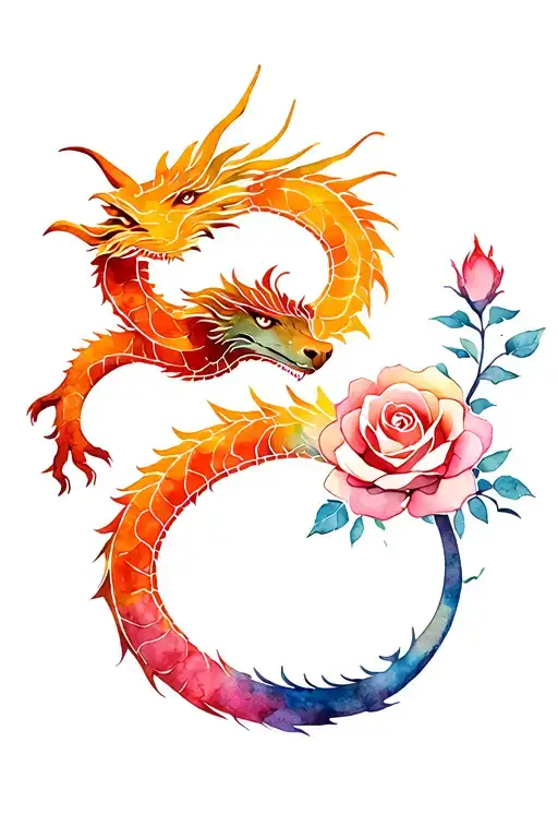 dragon, bear, tree of life, sheild, prosperity rose, watercolor arm sleve tattoo design idea