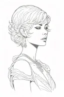 goddess of skills learned by necessity, enchanting eyes, wide hips, dressed skimpy but royal & classy short hair front f tattoo design idea