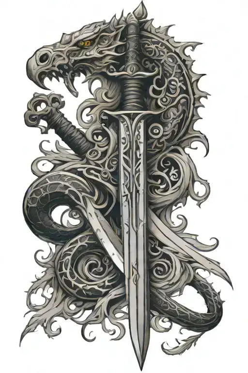 black long sword gurthang tattoo design idea