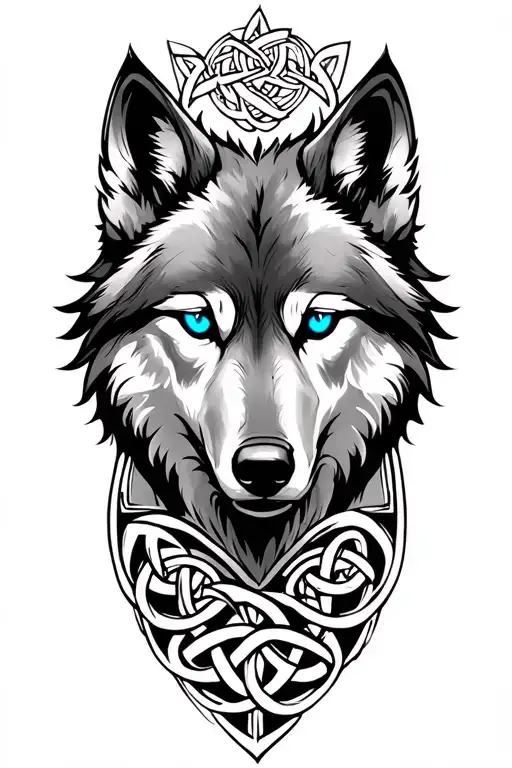 wolf with blue eyes on armor tattoo design featuring Celtic trinity knot  tattoo design idea