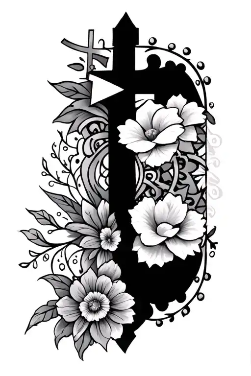 mandala sleeve with flowers and cross tattoo tattoo design idea