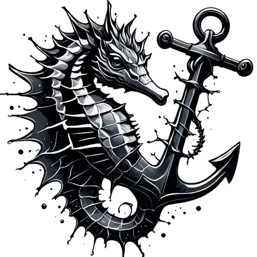 Male Seahorse constellation with Anchor breaking free tattoo design idea