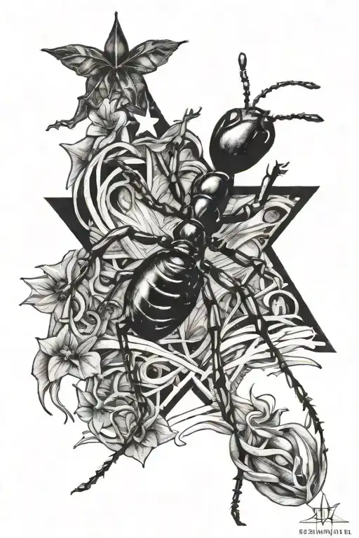 ant walking through adversity to a star tattoo design idea