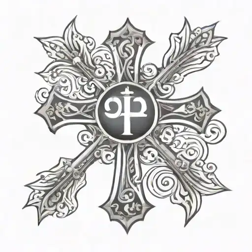cross with the words papou in the middle  tattoo design idea