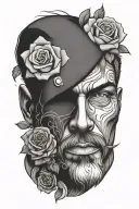 elegant mans face surrounded by roses tattoo design idea