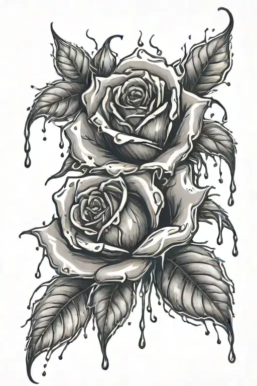 roses wrapped tightly blood dripping tattoo design idea