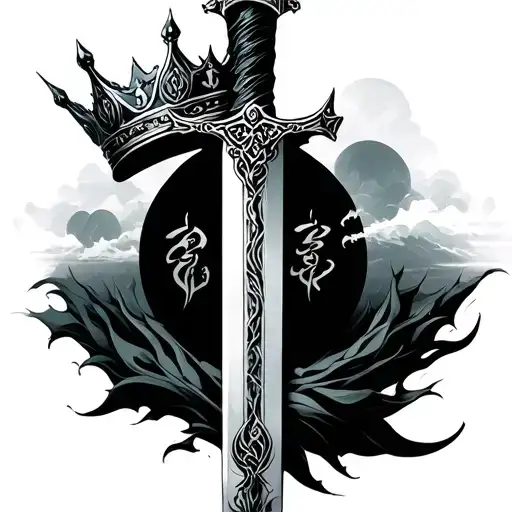 jade sword crown and sky and barok tattoo design idea