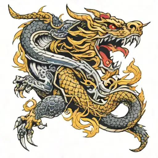 saber with chinese dragon tattoo design idea