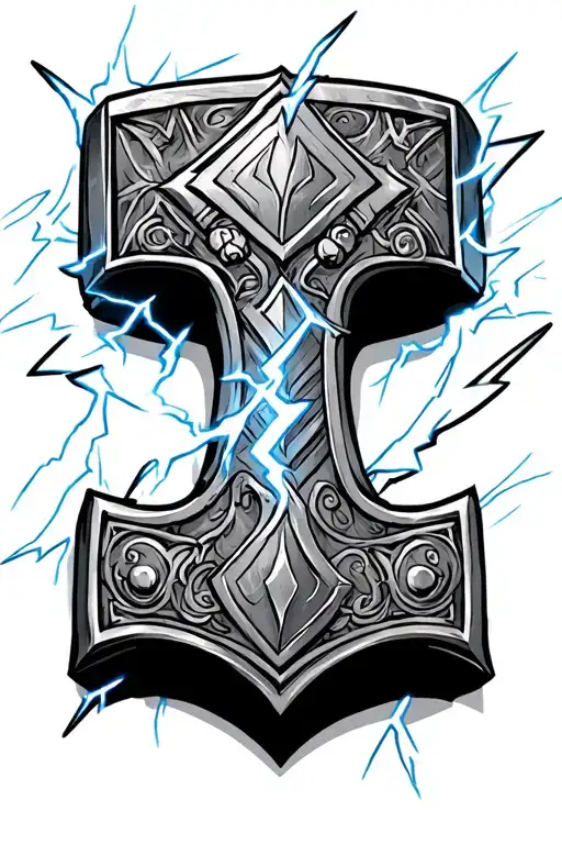 thor hammer and lightning tattoo design idea