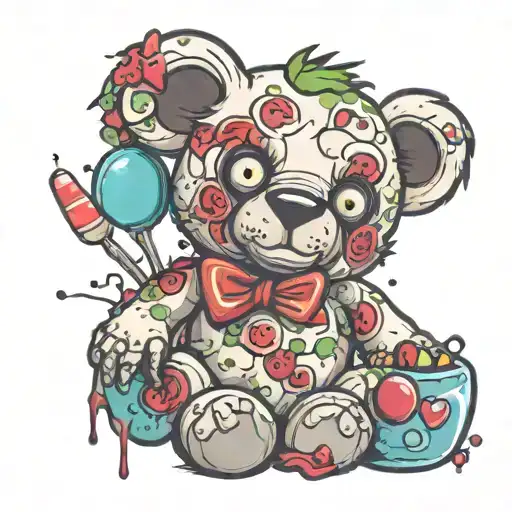 zombie teddy bear with lollies   tattoo design idea
