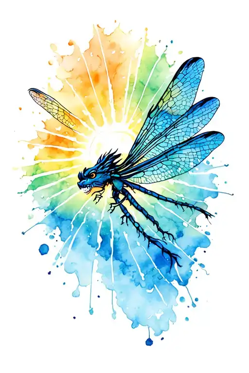 sun rays dragon fly away tattoo design idea