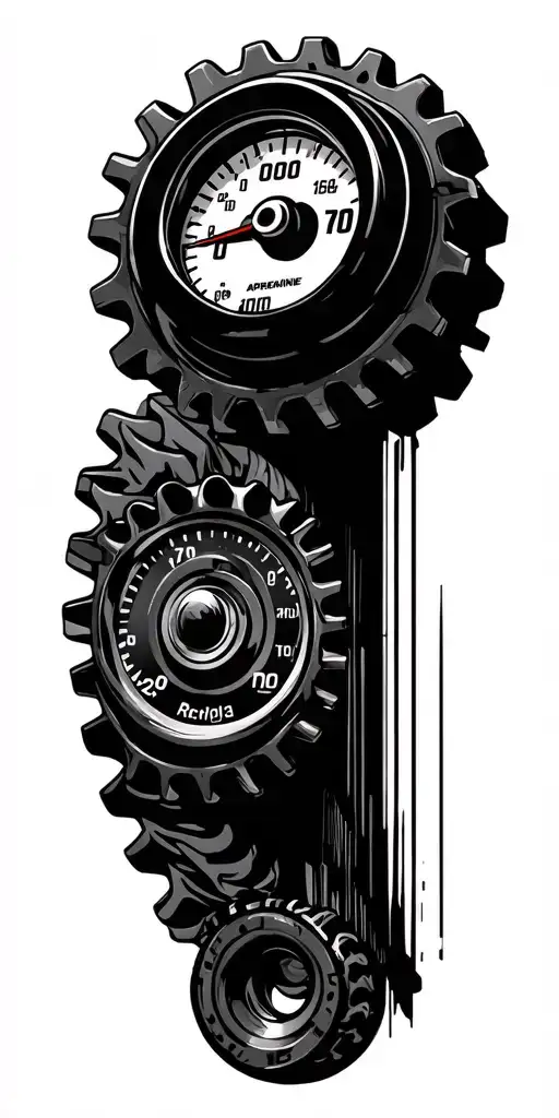 Adrenaline supersports racing sports car racing speedometer gears tattoo design idea