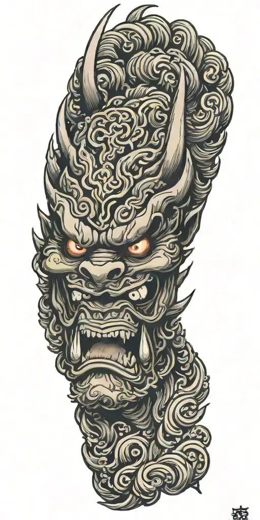 oni demon mask, finger waves crashing tattoo design idea