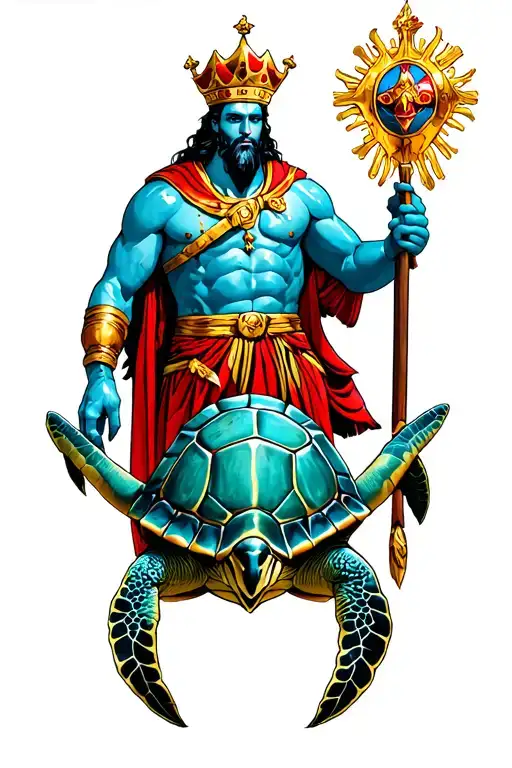 "imperium neptuni regis" "imperium neptuni regis" "imperium neptuni regis" "imperium neptuni regis" shellback turtle and king Neptune looking over him tattoo design idea