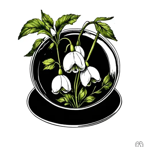 lilly of the valley, nightshade, foxglove, inside a poisonous vial tattoo design idea