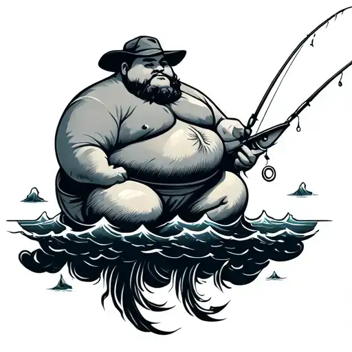 memorial fat guy fishing on cloud tattoo design idea