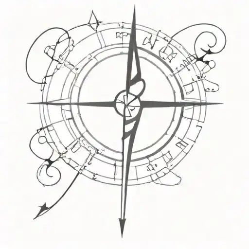 heartbeat line underneath compass with letters MMBL tattoo design idea