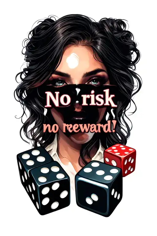 "No risk no reward " woman face with dice symbolizing the gamble tattoo design idea