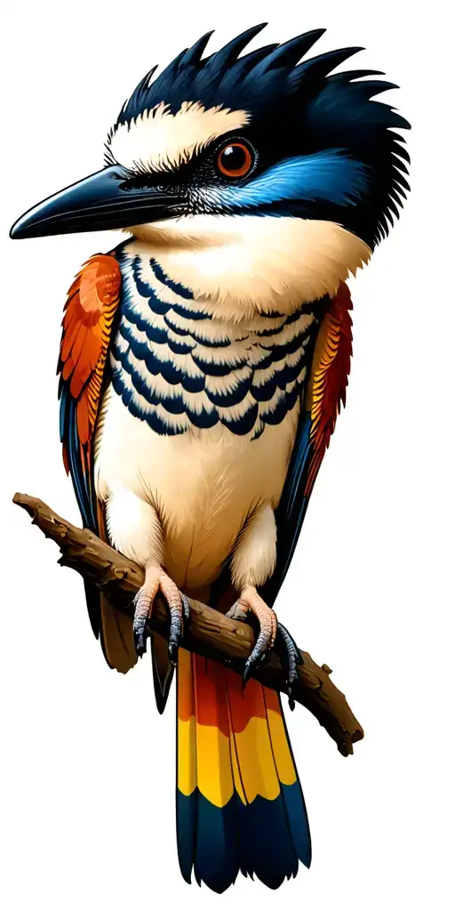 kookaburra sitting on a branch, crash bandicoot, rainbow boa tattoo design idea