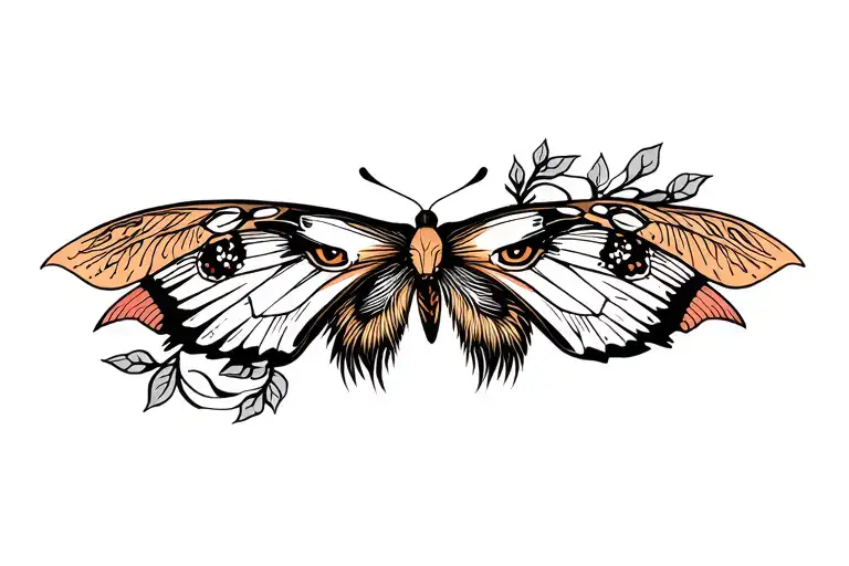 Indigenous butterfly with wolf tattoo design idea