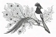 magpie with Peacock feather tattoo design idea