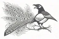 magpie with Peacock feather tattoo design idea