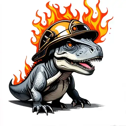 little dinosaur with fire helmet tattoo design idea