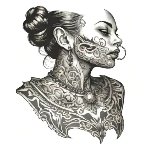 woman slave collar bone tattoo design idea