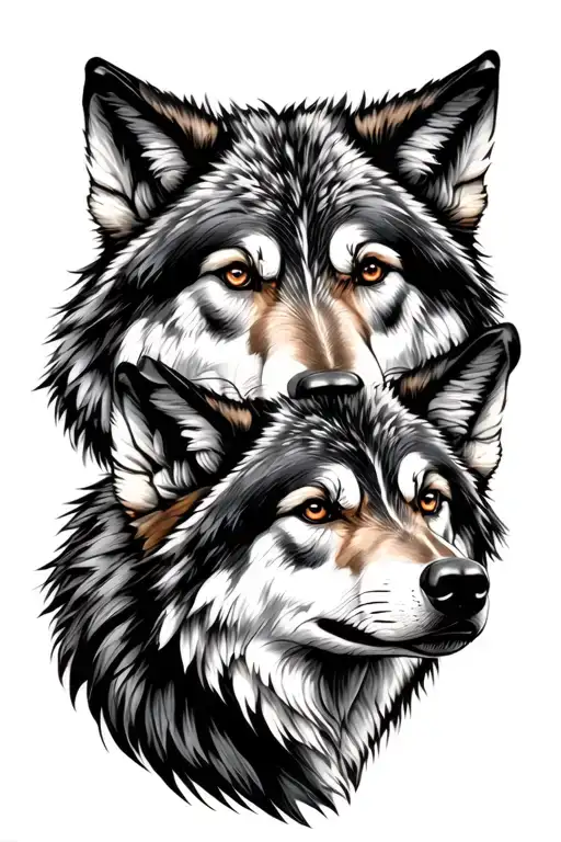 Wolves face at different ages tattoo design idea