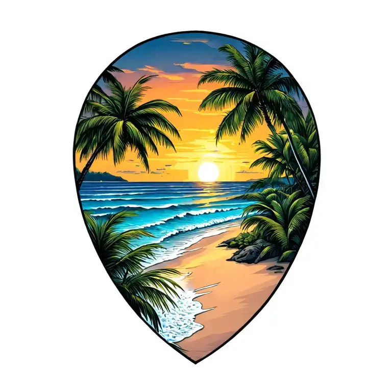 Costa Rica beach with palm trees at sunset tattoo design idea